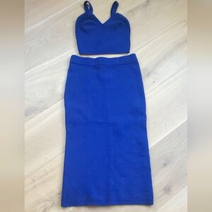 Navy Blue Knit Pencil Skirt with Matching Crop Top